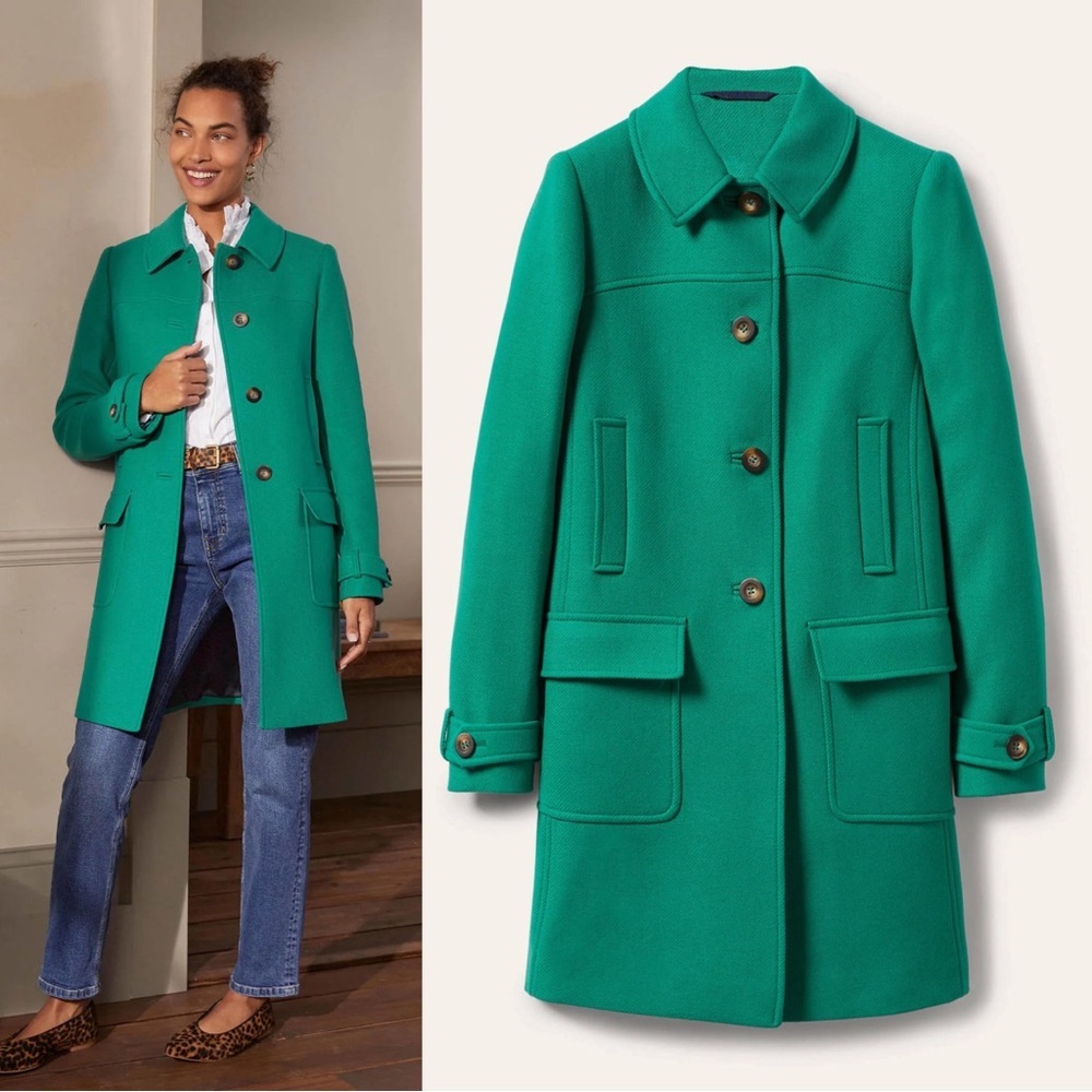 Boden Durham Wool Blend Coat Jade Green Size 8